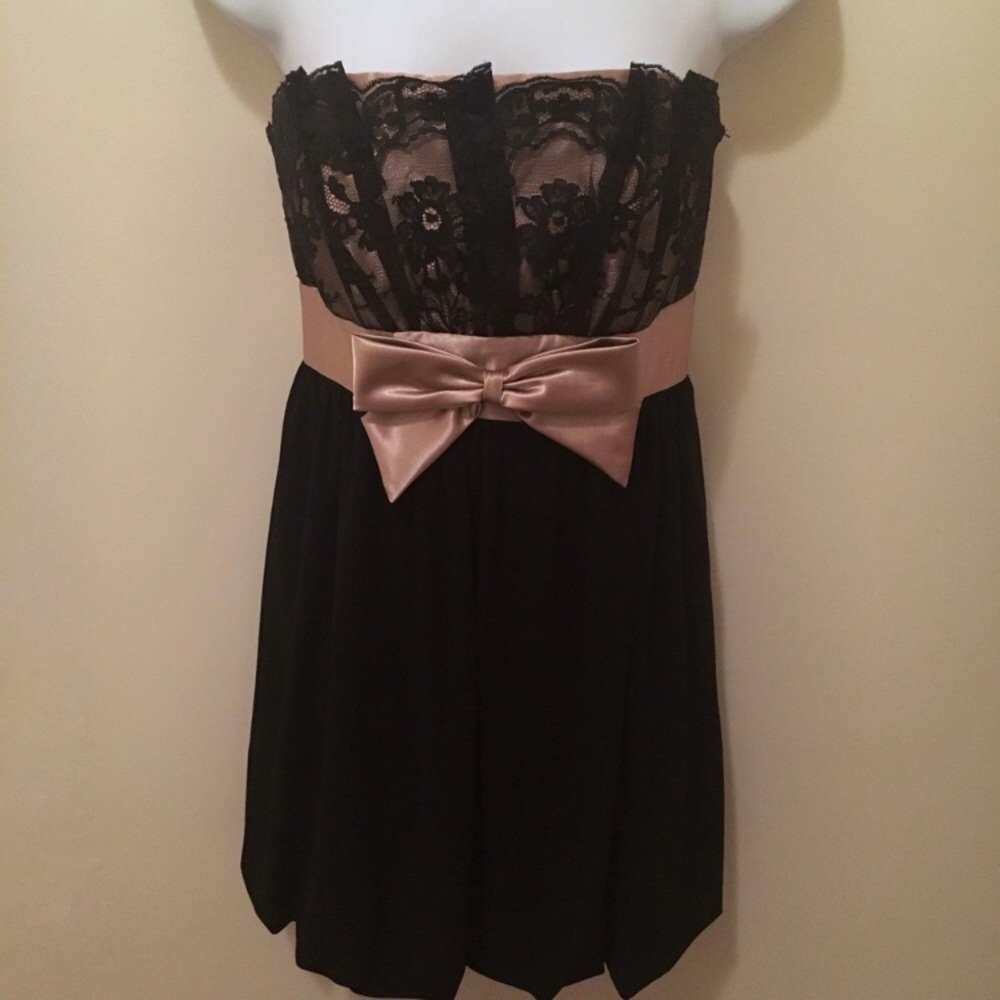 Strapless Black and Gold Formal Dress